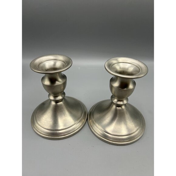 Pair of Web pewter weighted candlesticks. 4 1/4 inches tall. Understated masculi - Picture 7 of 14